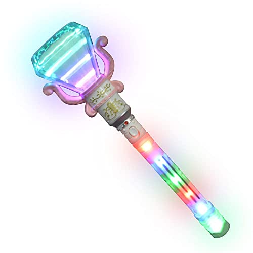 Multi-Color Spinning Diamond Wand with LED Handle, 13.5 Inch Light Up Princess Wand for Kids, Fun Pretend Play Prop, Kid Party Favor, Birthday Gift Toys for Boys & Girls - Color May Vary