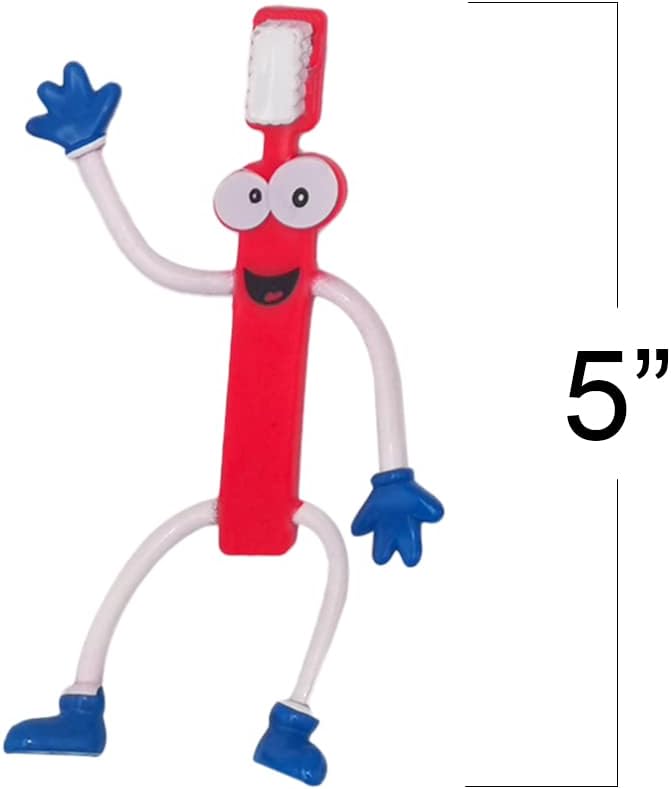 Bendable Toothbrush Figures, Set of 12, Bendable Toys for Kids, Party Favors for Boys & Girls, Stress Relief Fidget Toys for Kids and Adults, Dentist Office Giveaways, and Pinata Fillers