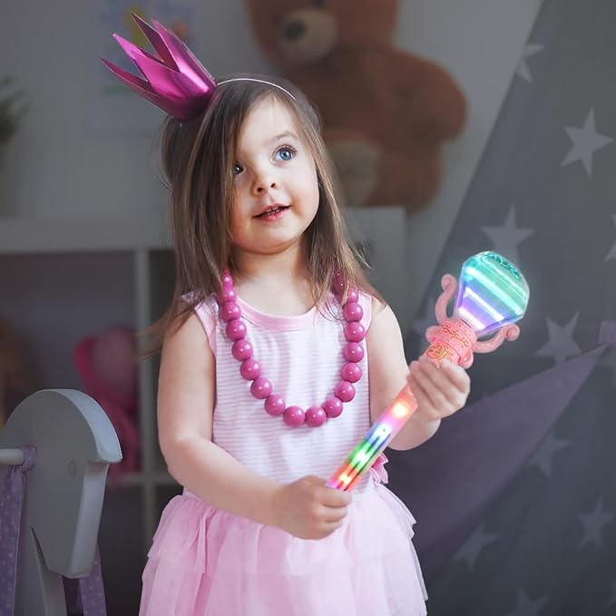 ArtCreativity Light Up Diamond Wands for Kids, Set of 2, Princess LED Wands for Girls and Boys with Spinning LEDs and Batteries Included, Princess Toys for Hours of Pretend Play, Pink and Blue