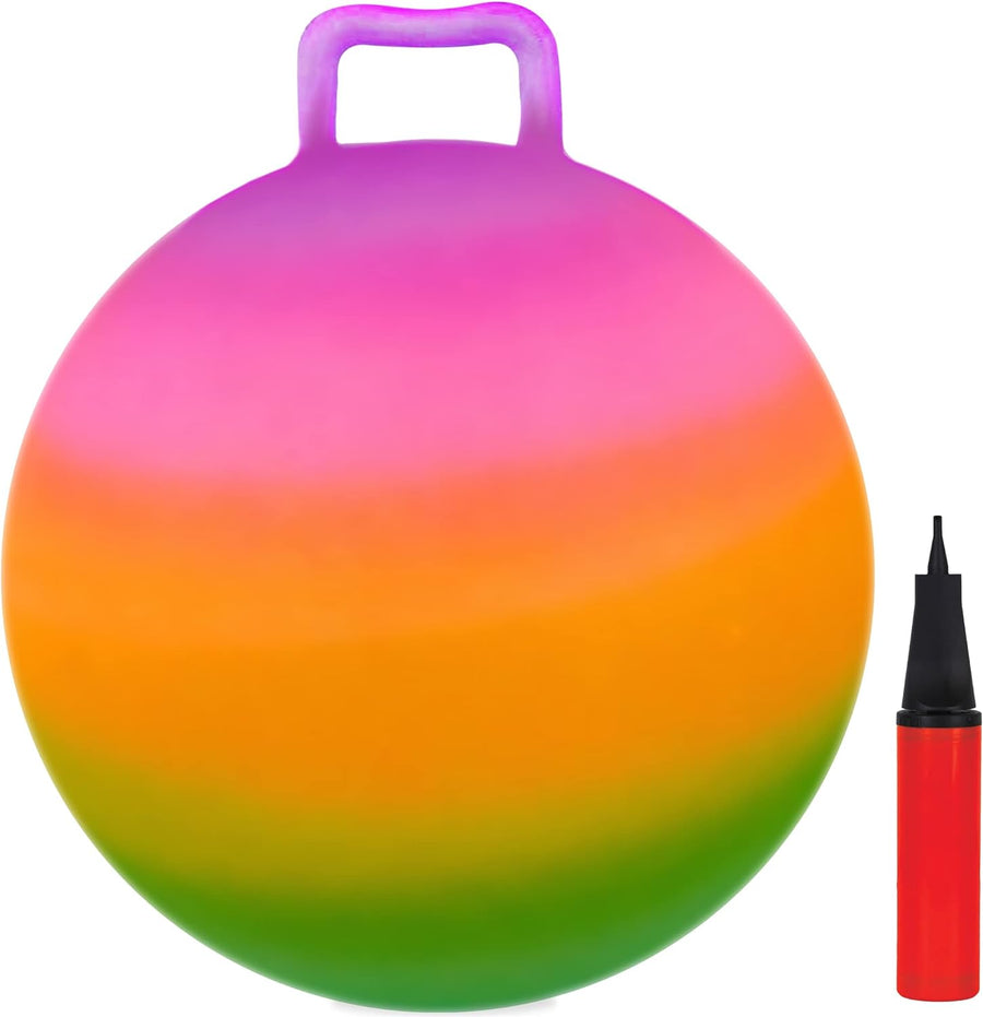 ArtCreativity Light Up Rainbow Hopper Ball with Handle, Safe and Durable 18 Inch Jumping Ball for Active Fun, LED Effect Hopper Ball with Pump for Kids, Indoor and Outdoor Toys for Boys and Girls