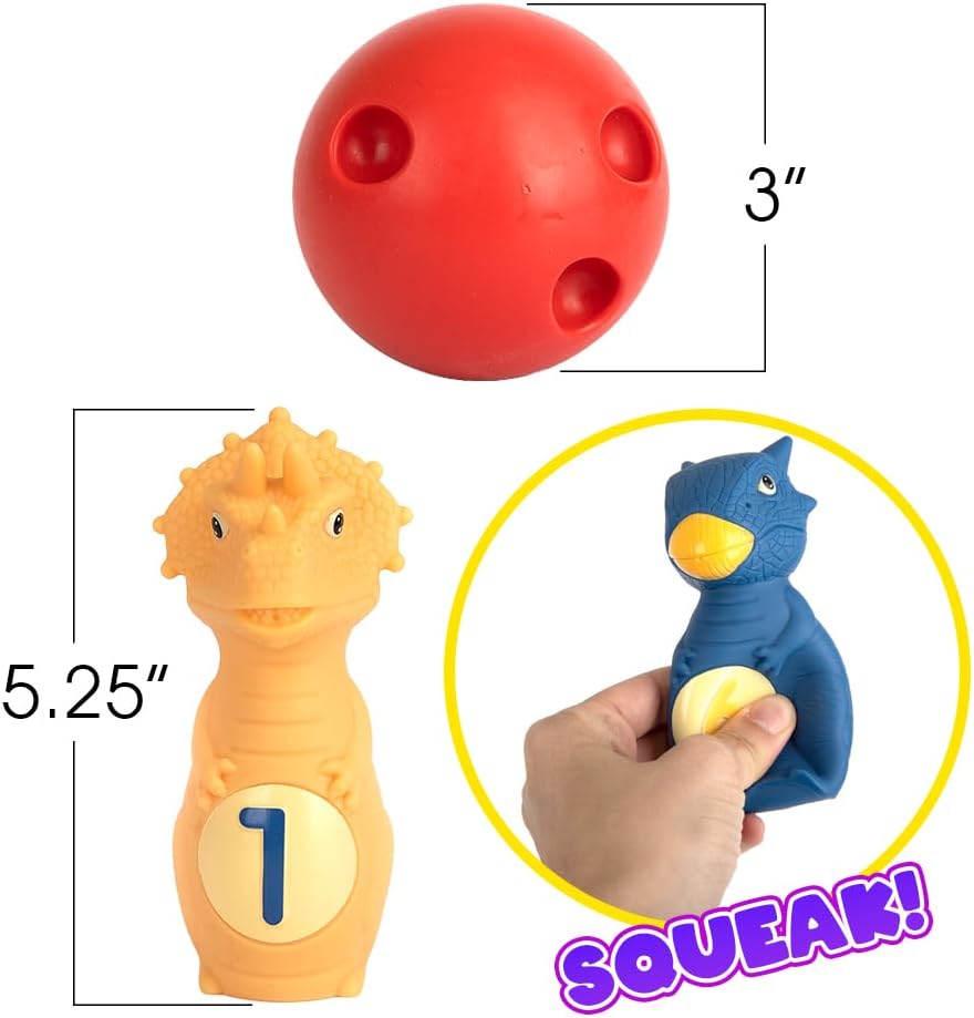 ArtCreativity Dinosaur Kids Bowling Set - 6 Dino Pins and 2 Balls - Durable Silicone Dinosaur Toys for Boys and Girls - Dinosaur Party Activity - Kids Indoor Bowling Game for Ages 2-5