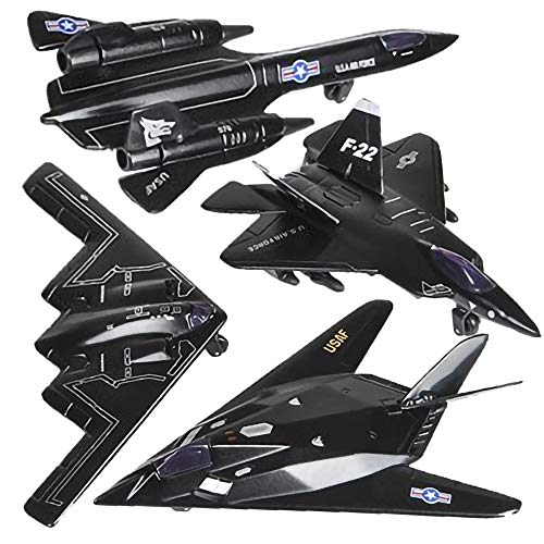 ArtCreativity Diecast Stealth Bomber Toy Jets with Pullback Mechanism, Set of 4, Diecast Metal Jet Plane Airplane Toys for Boys, Air Force Military Cake Decorations, Aviation Party Favors