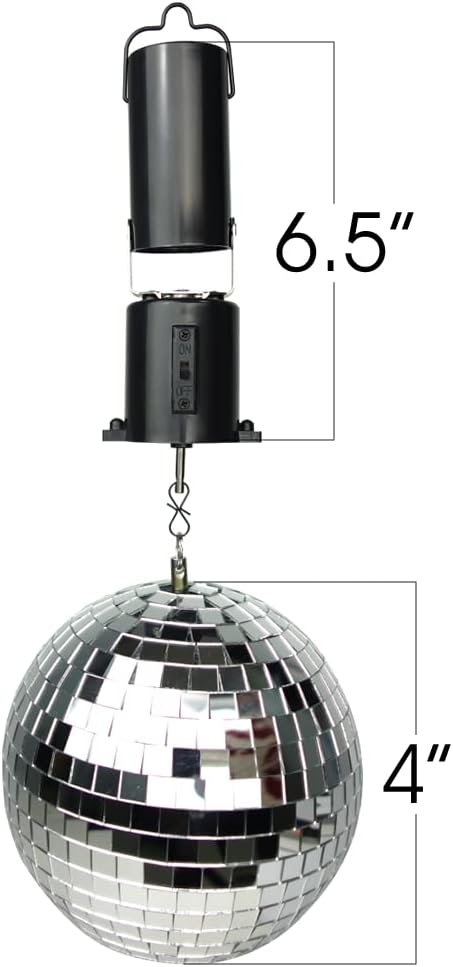 ArtCreativity Disco Ball Motor with Mirrored Disco Ball, Includes Battery Powered Spinning Ball Motor and 4 Inch Disco Ball with Hanging String, for Parties, Birthdays, Weddings, and Room Décor