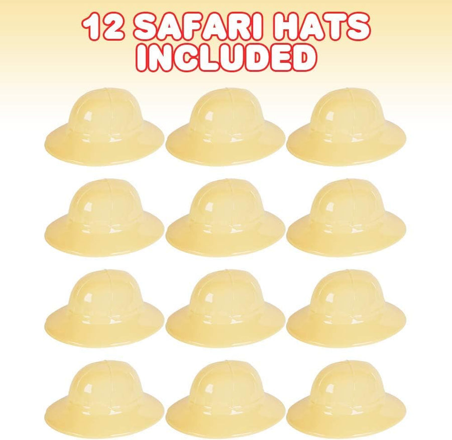 Plastic Tan Safari Hats for Kids, Pack of 12, Jungle Theme Party Supplies, Safari Birthday Decorations, Zoo Party Favors for Boys and Girls, Props for Safari Costumes