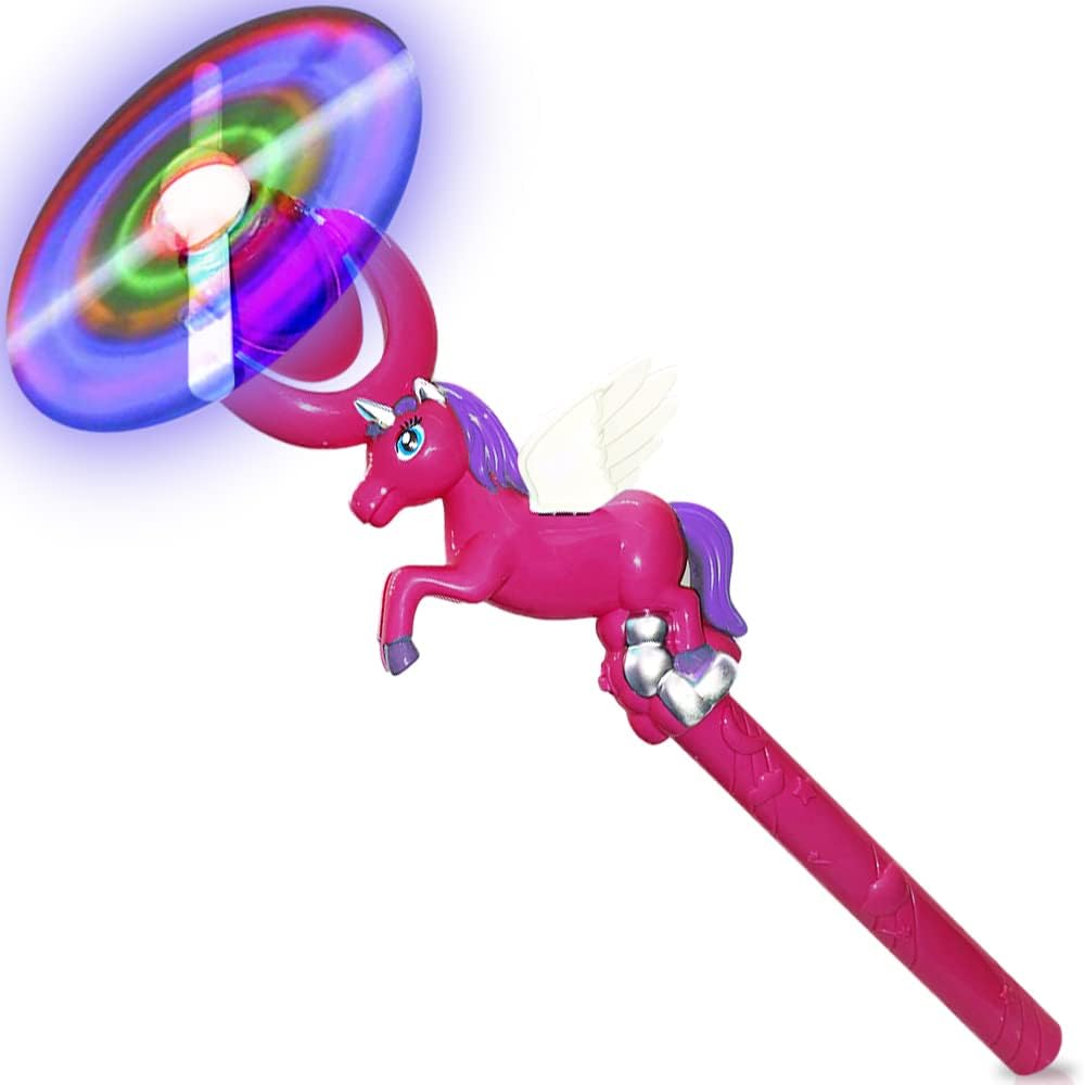 ArtCreativity Light Up Unicorn Swivel Wand, 15 Inch LED Spin Toy for Kids, Batteries Included, Great Gift Idea for Boys and Girls, Unicorn Birthday Party Favor, Carnival Prize