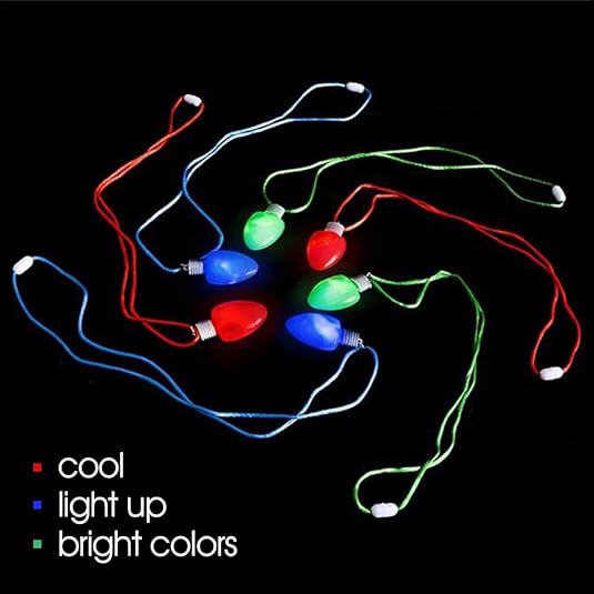 ArtCreativity Light-Up Christmas Bulb Necklaces, Set of 6 Light Up Christmas Necklaces, Festive Holiday Necklaces in Assorted Colors, Christmas Necklaces that Light Up for Boys and Girls