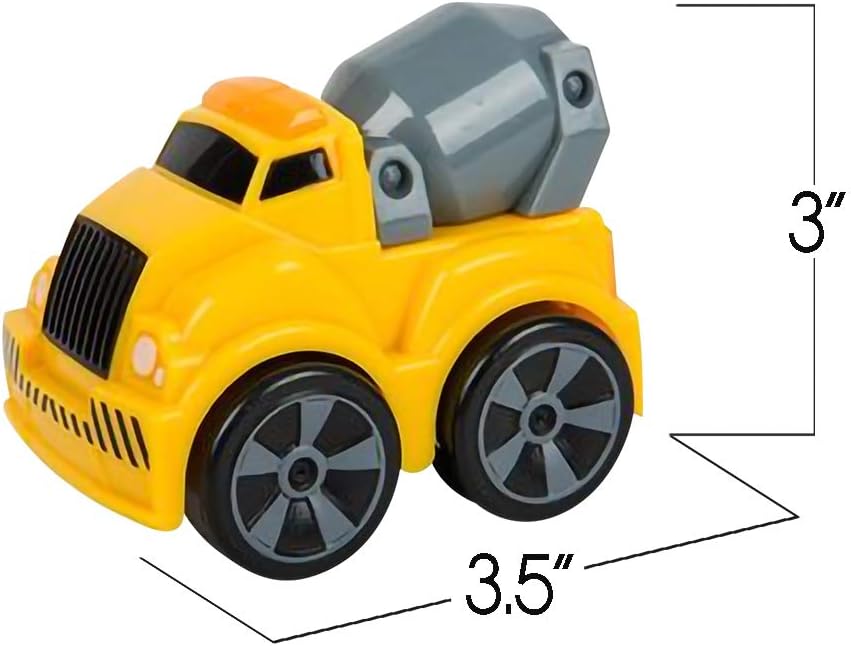 3.5 Inch Pull Back Construction Vehicle Toys for Kids - Set of 3 - Includes Mini Dump Truck, Tow Truck, and Concrete Mixer