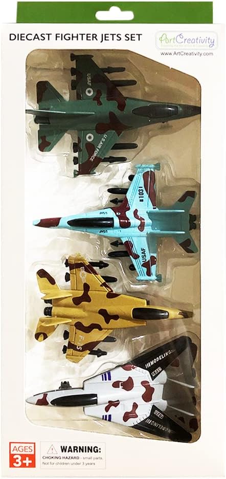 ArtCreativity Diecast Fighter Jets, Pullback Mechanism, Set of 4, Diecast Metal Jet Plane Fighter Toys for Boys, Air Force Military Cake Decorations, Pull Back Airplane Party Favor