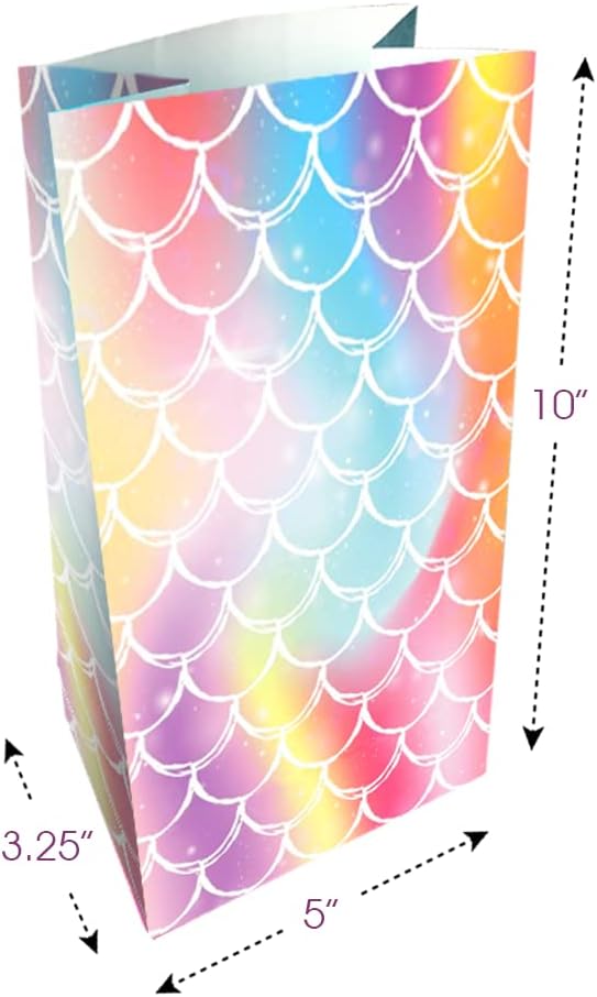 ArtCreativity Mermaid Scale Party Favor Bags, Pack of 12, Mermaid Themed Goodie Gift Paper Bags, Durable Treat Bags, Underwater Party Supplies & Favors for Birthday, Baby Shower, Holiday Goodies