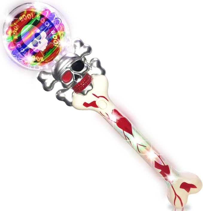 ArtCreativity Light Up Spinning Skull Wand, 14 Inch LED Spin Toy for Kids, Batteries Included, Great Halloween Toy for Kids Gift Idea for Boys and Girls, Pirate Birthday Party Favor, Carnival Prize