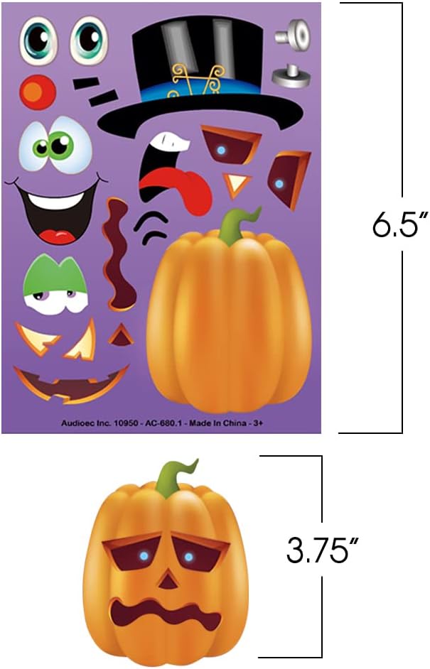 Make Your Own Jack-O-Lantern Face Sticker Set - 36 Sheets - Customizable Halloween Stickers for Kids, Fun Crafts Classroom Activity, Best for Halloween Party Favors, Goodie Bag Fillers