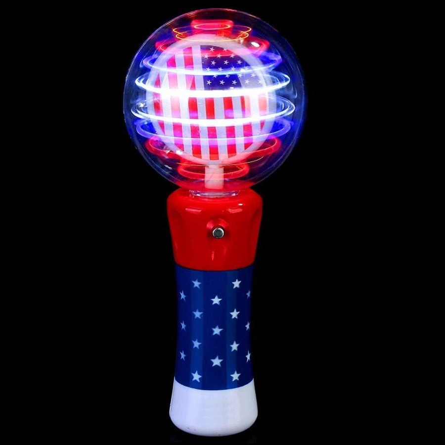 ArtCreativity 7.5 Inch Light Up Patriotic Magic Ball Toy Wand for Kids, Flashing LED Wand for Boys and Girls with Batteries Included, Thrilling Spinning Light Show, Birthday Party Favor, 4th of July