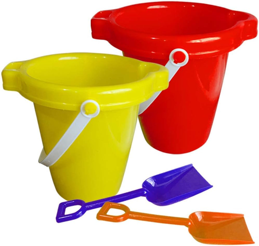 Beach Sand Pail and Shovel Set, Includes 2 Sand Shovels and 2 Buckets, Fun Summer Beach Sand Toys, Sandcastle Building Toys, Practical Gift, Party Favor and Prize- Colors May Vary
