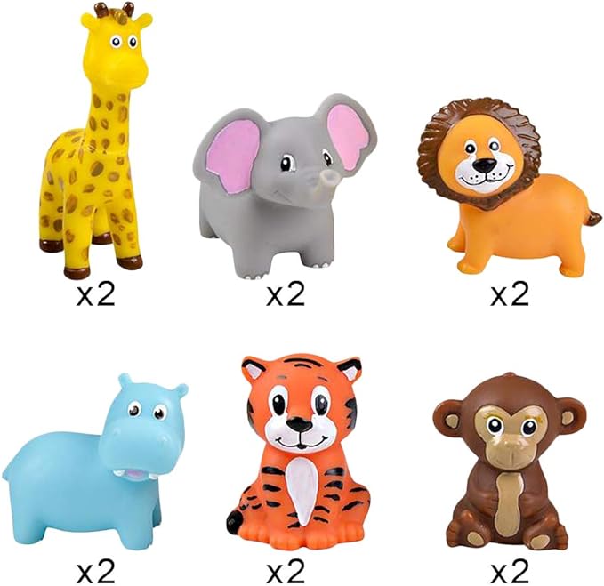 ArtCreativity Vinyl Zoo Animals, Pack of 12 Assorted Squeezable Toys, Safari Birthday Party Favors for Kids, Fun Bath Tub and Pool Toys for Children, Educational Learning Aids for Boys and Girls