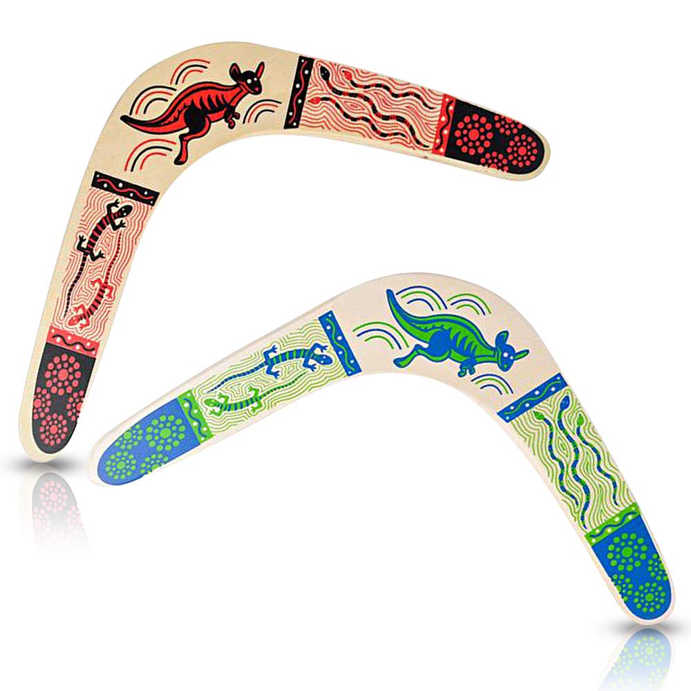 ArtCreativity Wooden Boomerangs, Set of 2, Classic Returning Boomerangs with Colorful Artwork, Fun Outdoor Toys for Camping, Backyard, Picnic, Best Gift Idea for Boys and Girls- Colors May Vary