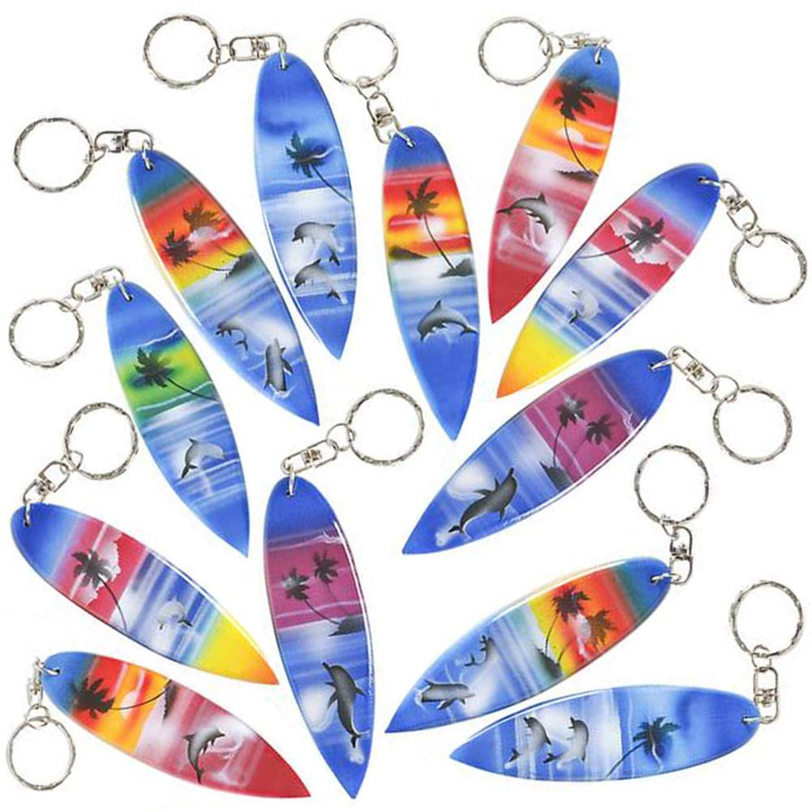 ArtCreativity Wooden Surfboard Keychains, Set of 12, Fun Key Chains for Backpack, Purse, Luggage, Great Giveaways for Birthday, Luau, Beach, and Pool Parties, Cool Goodie Bag Fillers for Kids