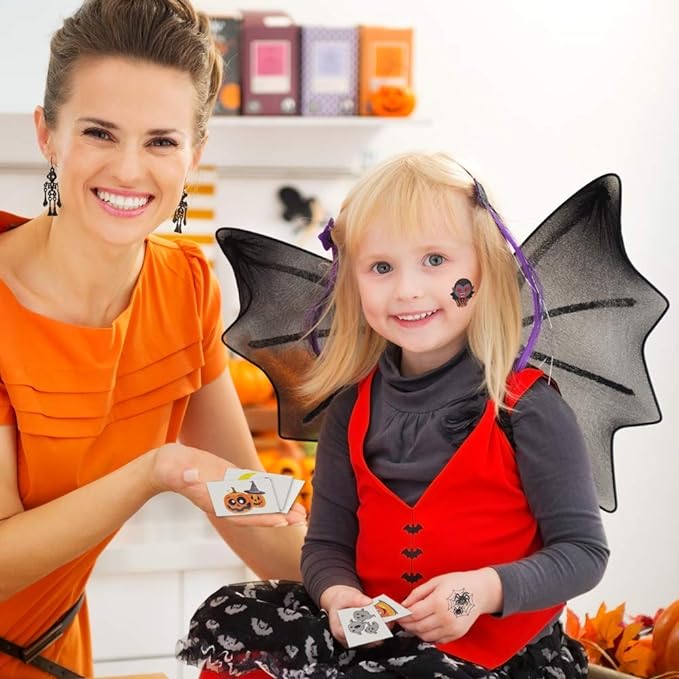 Halloween Temporary Tattoos for Kids - Pack of 144-2 Inch Non-Toxic Tats Stickers for Boys and Girls, Best for Halloween Party Favors, Treats, Décor, Goodie Bags - 6 Assorted Designs