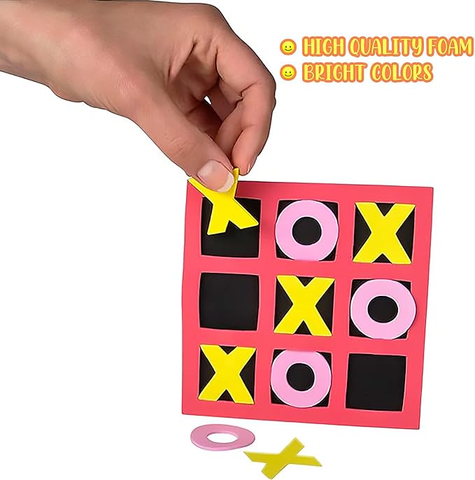5 Inches Foam Tic Tac Toe Mini Board Games (Pack of 24) Colorful Family Games for Hours of Brain-Building Fun, Great Travel Games, Birthday Party Favor for Kids, and Stocking Stuffers