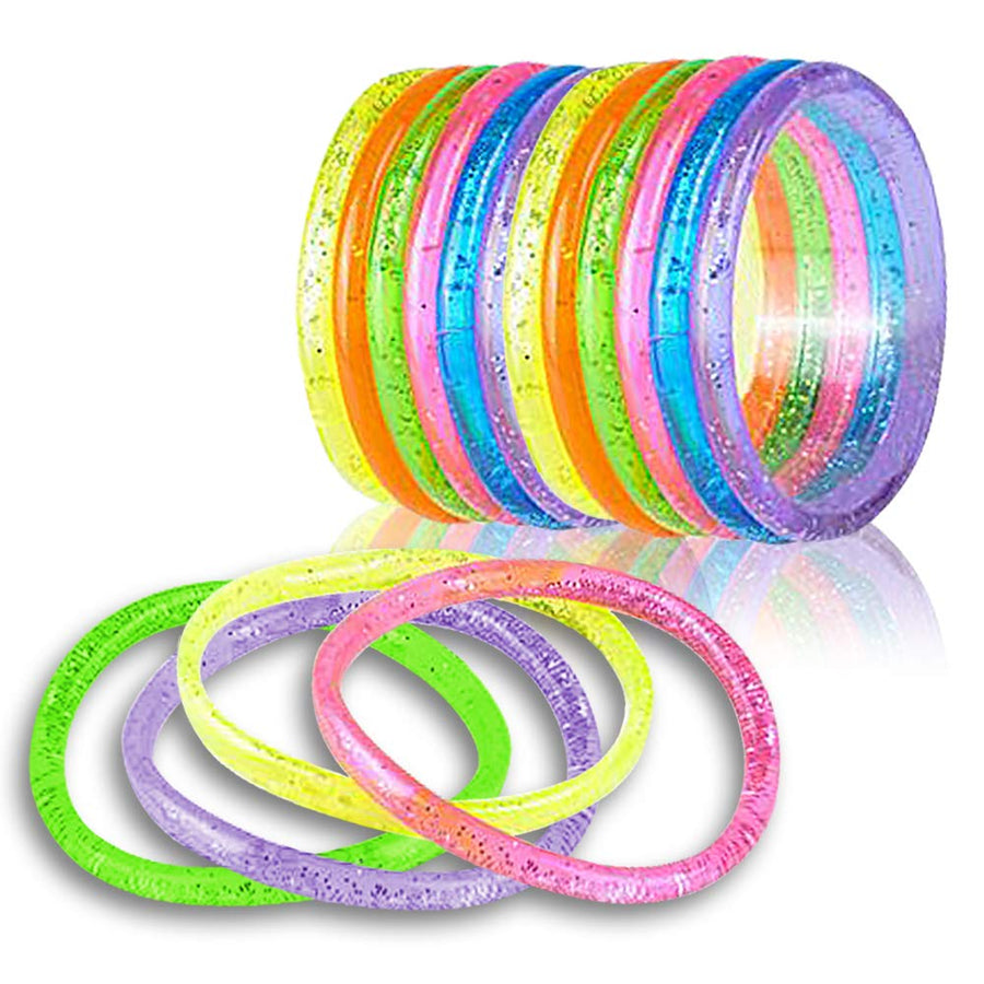 ArtCreativity 6” Liquid Glitter Bracelets - Pack of 12 - Assorted Bright Neon Colors - Fashionably Fun Party Favor and Collection - Amazing Gift Idea for Women, Boys and Girls