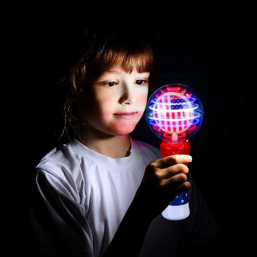 ArtCreativity 7.5 Inch Light Up Patriotic Magic Ball Toy Wand for Kids, Flashing LED Wand for Boys and Girls with Batteries Included, Thrilling Spinning Light Show, Birthday Party Favor, 4th of July