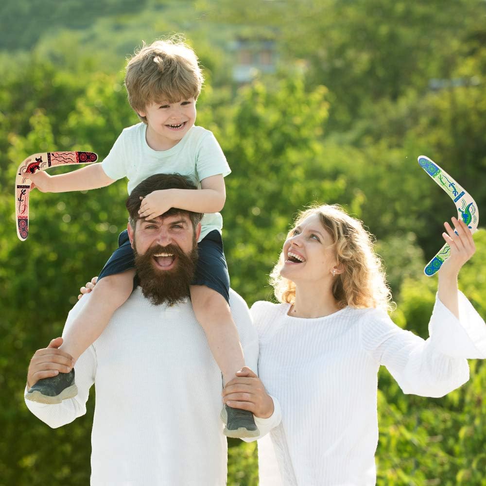 ArtCreativity Wooden Boomerangs, Set of 2, Classic Returning Boomerangs with Colorful Artwork, Fun Outdoor Toys for Camping, Backyard, Picnic, Best Gift Idea for Boys and Girls- Colors May Vary