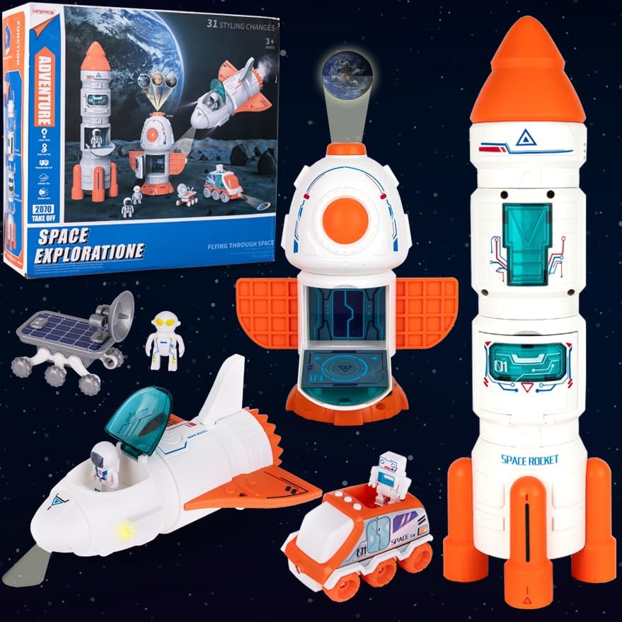 ArtCreativity Rocketship Toy Playset with Planet Projection, Cool Kids Space Toys for Toddlers with Lights and Sounds, Spaceship Toys with Mist Spray, Rovers, Astronaut Toys for Boys & Girls 3 4 5 6 7