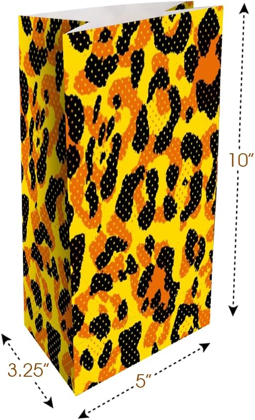 Safari Theme Party Favor Bags - Pack of 12 - Animal Print Goody Gift Bags with 4 Designs - Durable Treat Goodie Bags - Zoo, Jungle Party Supplies for Birthday, Baby Shower