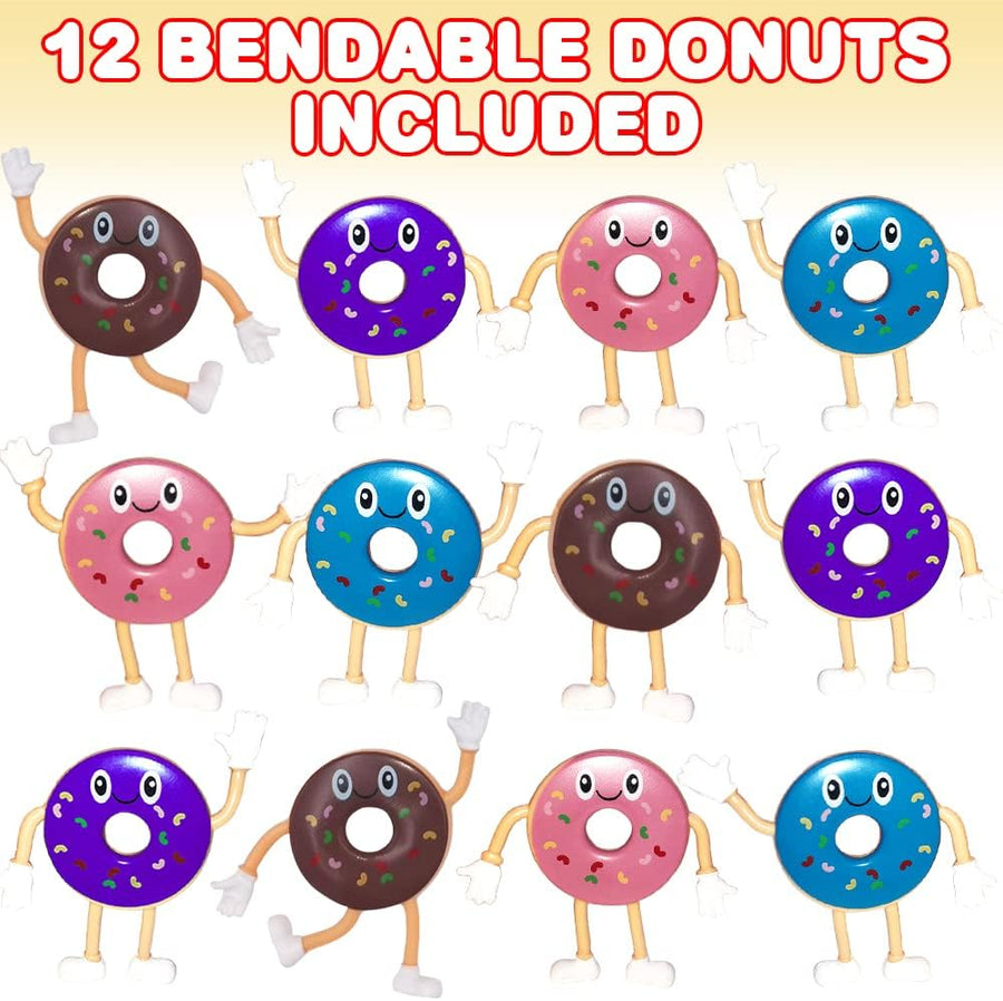 ArtCreativity Bendable Donut Figures, Set of 12, Bendable Toys for Kids, Donut Party Favors for Boys and Girls, Stress Relief Fidget Toys for Kids, Goodie Bag Stuffers, and Pinata Fillers