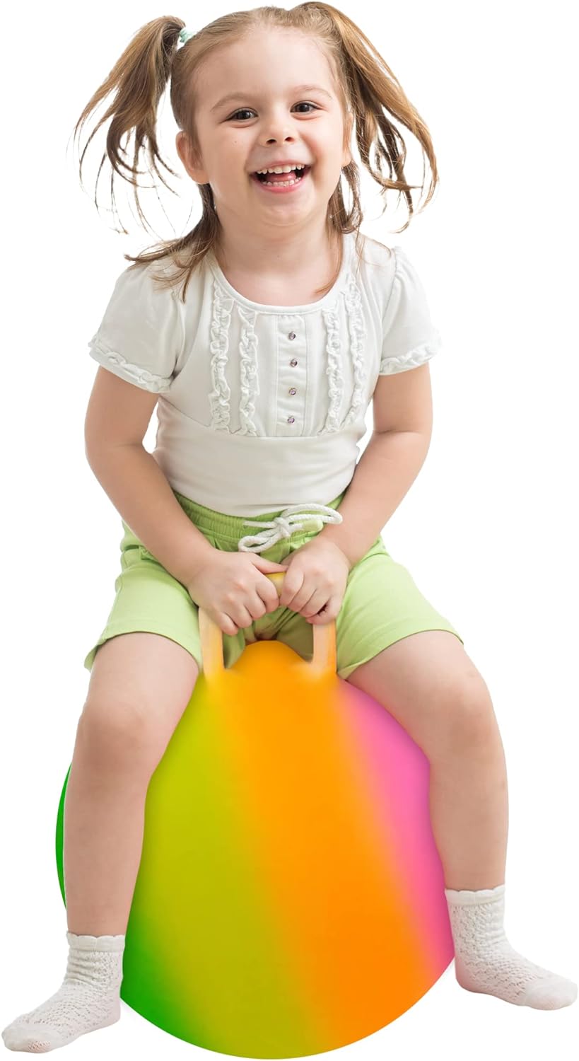 ArtCreativity Light Up Rainbow Hopper Ball with Handle, Safe and Durable 18 Inch Jumping Ball for Active Fun, LED Effect Hopper Ball with Pump for Kids, Indoor and Outdoor Toys for Boys and Girls