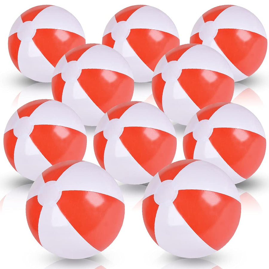 ArtCreativity 10 Inch Red & White Beach Balls for Kids, Pack of 12, Inflatable Summer Toys for Boys and Girls, Decorations for Hawaiian, Beach, and Pool Party, Beach Ball Party Favors