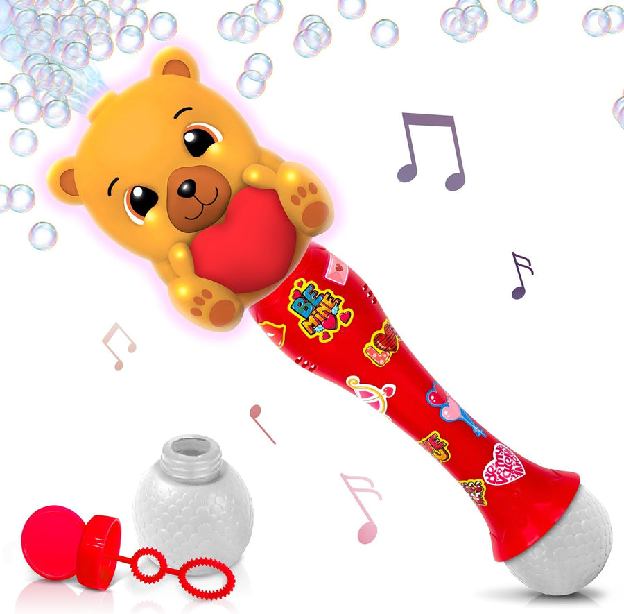 Light Up Valentine's Day Bubble Wand for Toddlers, Heart Bubble Toy with Lights, Music, & Batteries