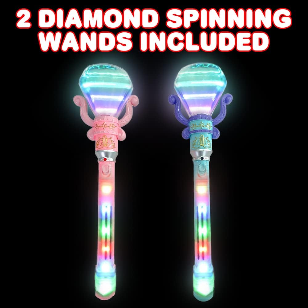 ArtCreativity Light Up Diamond Wands for Kids, Set of 2, Princess LED Wands for Girls and Boys with Spinning LEDs and Batteries Included, Princess Toys for Hours of Pretend Play, Pink and Blue