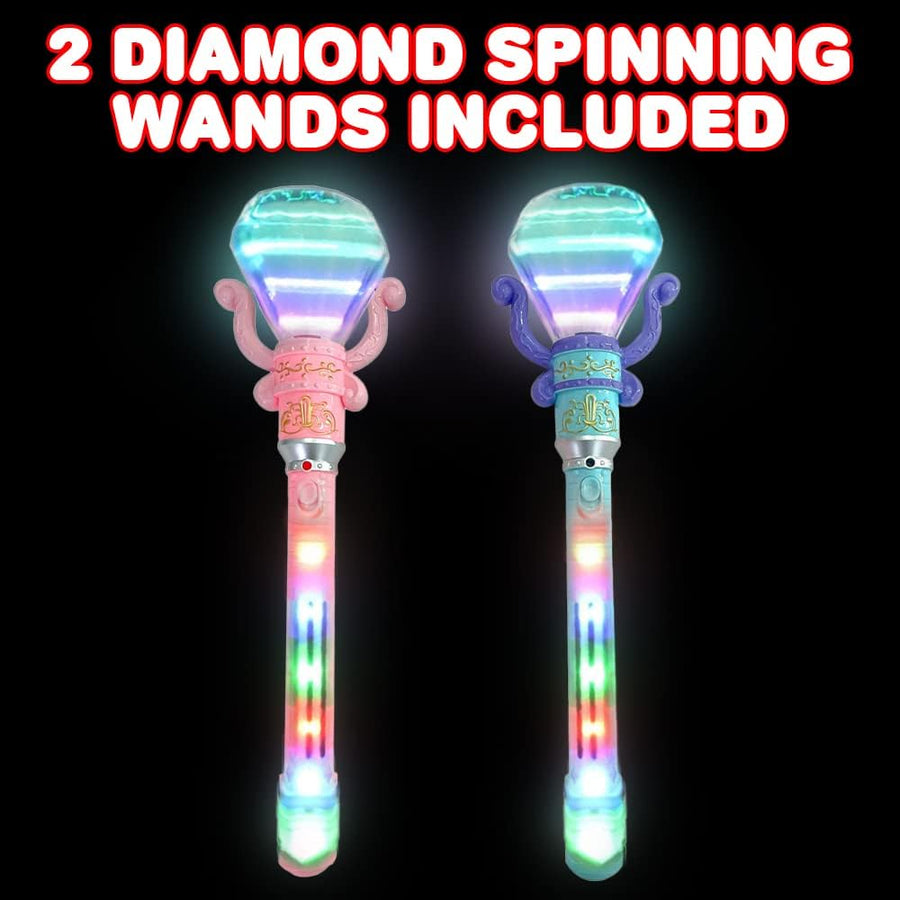 ArtCreativity Light Up Diamond Wands for Kids, Set of 2, Princess LED Wands for Girls and Boys with Spinning LEDs and Batteries Included, Princess Toys for Hours of Pretend Play, Pink and Blue