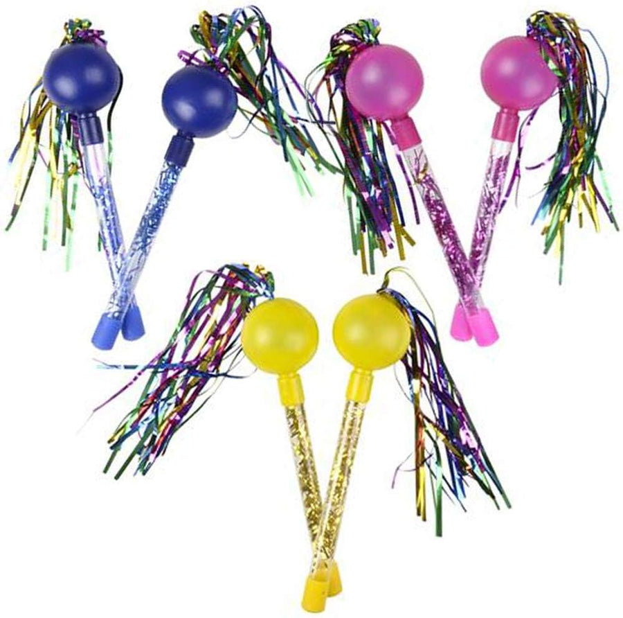 Tinsel Maracas for Kids, 3 Pairs, Plastic Music Hand Shakers, Fun Music Toys for Children, Colorful Noisemakers for Parties and Sports Events, Birthday Party Favors, Pink, Yellow, Blue