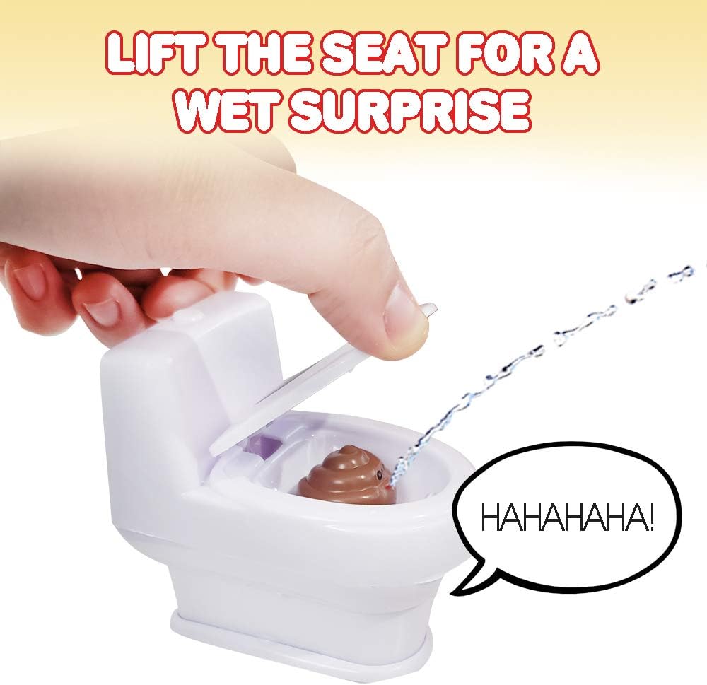 ArtCreativity 4 Inch Squirt Toilet - Gag Gift for Kids and Adults with 3D Poo Emoticon - Lift Seat to Spray Water - Funny Water Squirting Prank Toy - Hilarious Prankster Joke Stuff for Boys and Girls
