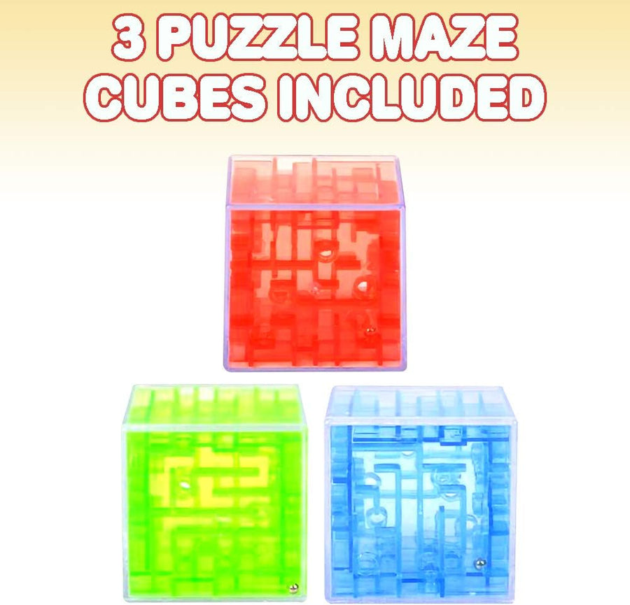 Brainy Maze Puzzle Cube Game, Set of 3, Maze Cube Puzzles for Kids, Mini Fidget Toys and Brain Teasers for Children, Birthday Party Favors, Goodie Bag Fillers, Stocking Stuffers