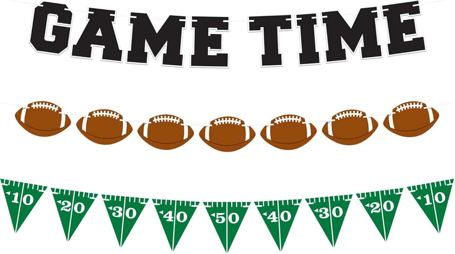 Game Time Football Banner Decoration - Set of 3 - Customizable Football Theme Pennant Flags Banner for Sports Tailgate Party Decorations, Football Wall Banner Party Supplies and Decor