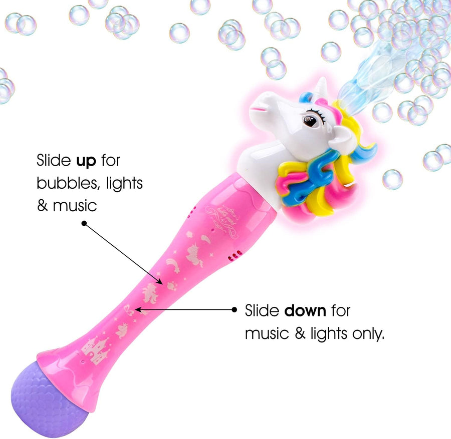 ArtCreativity Light Up Unicorn Bubble Blower Wand, 14 Inch Illuminating Bubble Blower Wand with Thrilling LED & Sound Effects for Kids, Bubble Fluid & Batteries Included, Great Gift Idea, Party Favor