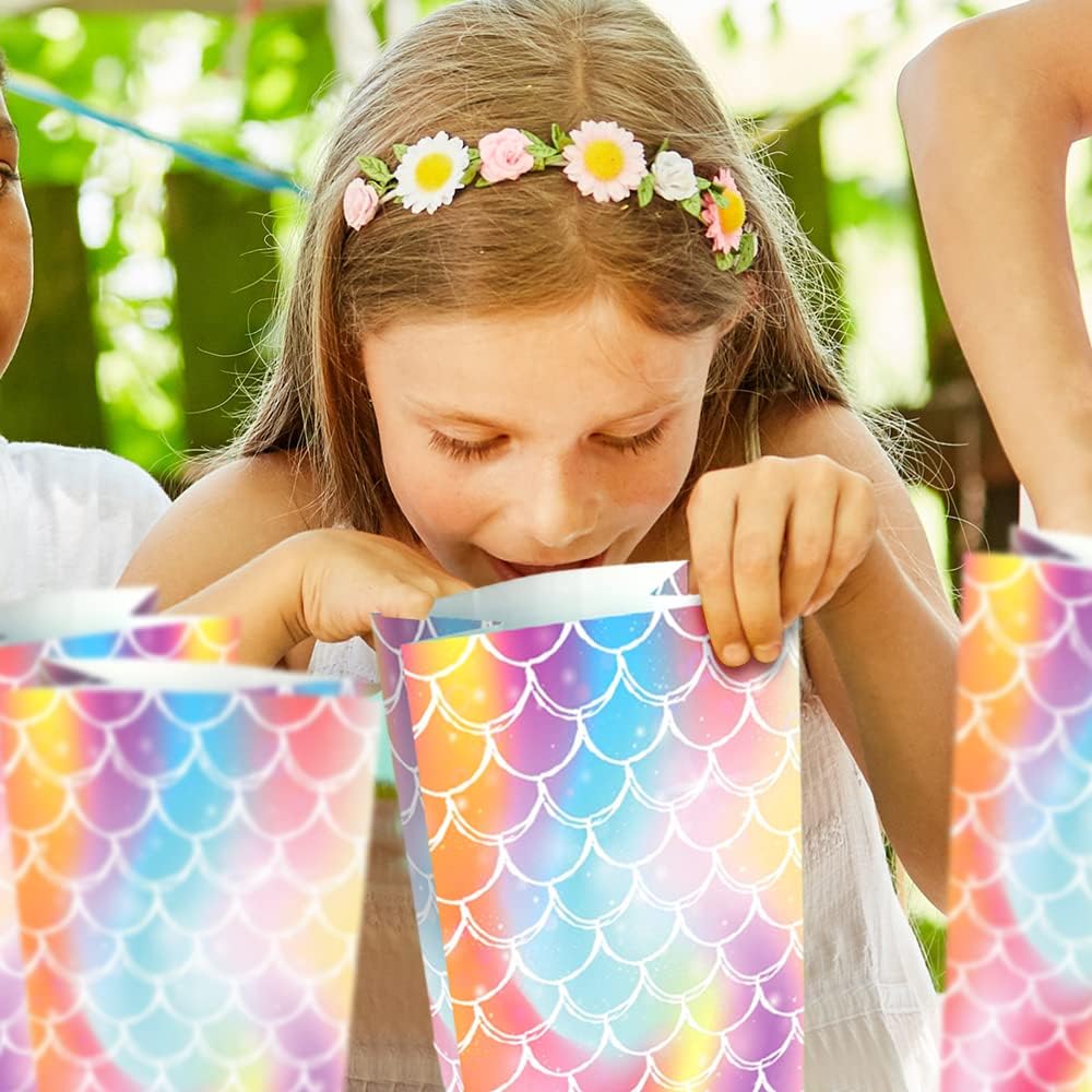 ArtCreativity Mermaid Scale Party Favor Bags, Pack of 12, Mermaid Themed Goodie Gift Paper Bags, Durable Treat Bags, Underwater Party Supplies & Favors for Birthday, Baby Shower, Holiday Goodies