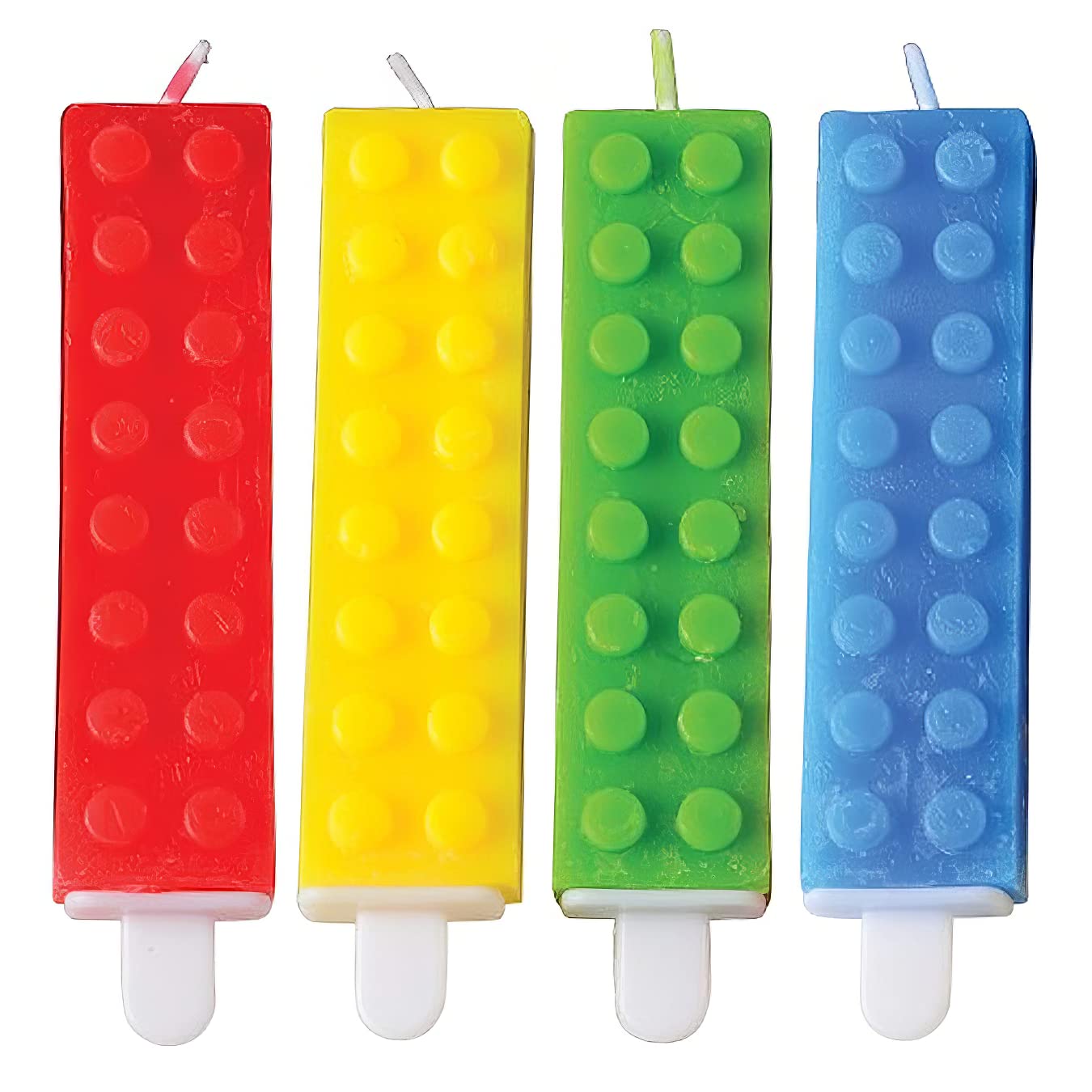 ArtCreativity Brick Candles, Building Block Themed Birthday Cake Candles- Pack of 4- Red, Yellow, Green, and Blue Brick Party Candles, Colorful Building Block Birthday Party Supplies and Decoration