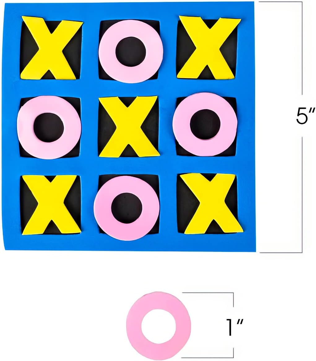 5 Inches Foam Tic Tac Toe Mini Board Games (Pack of 24) Colorful Family Games for Hours of Brain-Building Fun, Great Travel Games, Birthday Party Favor for Kids, and Stocking Stuffers