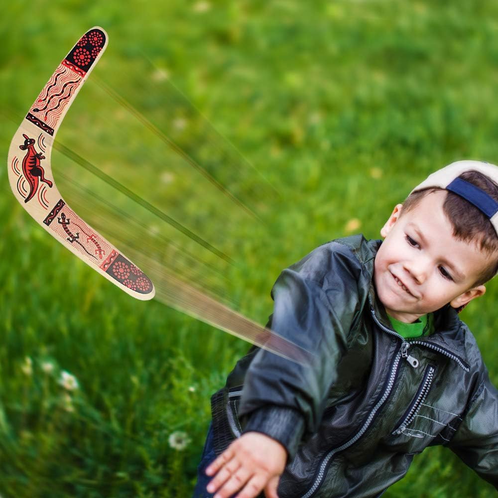 ArtCreativity Wooden Boomerangs, Set of 2, Classic Returning Boomerangs with Colorful Artwork, Fun Outdoor Toys for Camping, Backyard, Picnic, Best Gift Idea for Boys and Girls- Colors May Vary