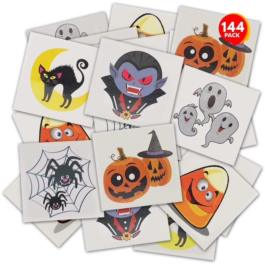 Halloween Temporary Tattoos for Kids - Pack of 144-2 Inch Non-Toxic Tats Stickers for Boys and Girls, Best for Halloween Party Favors, Treats, Décor, Goodie Bags - 6 Assorted Designs