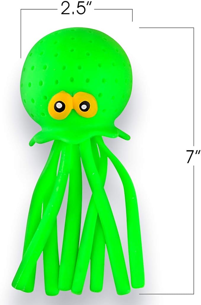 Octopus Water Balls, Set of 3, Rubber Kids’ Bath Toys, Sensory Stress Relief Pool Toys for Kids, Cute Goodie Bag Fillers for Boys and Girls, Pink, Blue and Green