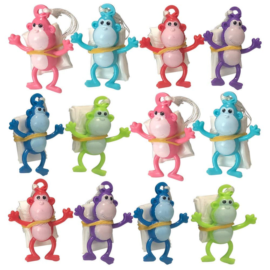 ArtCreativity Mini Monkey Paratroopers with Parachutes, Pack of 12, Vinyl Parachute Toys in Assorted Colors, Durable Plastic Guys Playset, Fun Zoo Animal Themed Party Favors for Boys & Girls