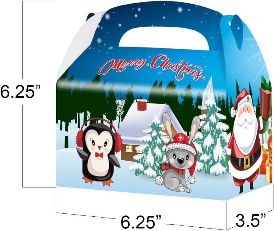 Christmas Treat Boxes, Set of 12, Cardboard Paper Christmas Candy Boxes with Carry Handles, Adorable Xmas and Holiday Supplies, Christmas Goodie Bags for Sweets, Toys, Gifts, and More
