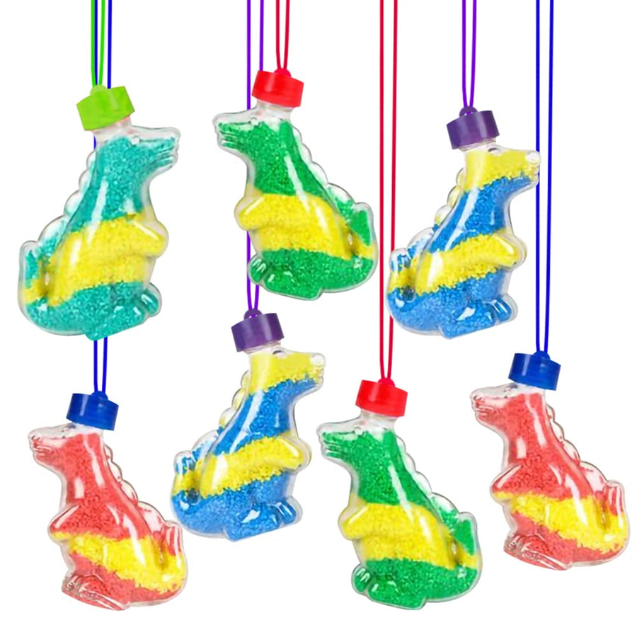 Dinosaur Sand Art Bottle Necklaces, Pack of 12