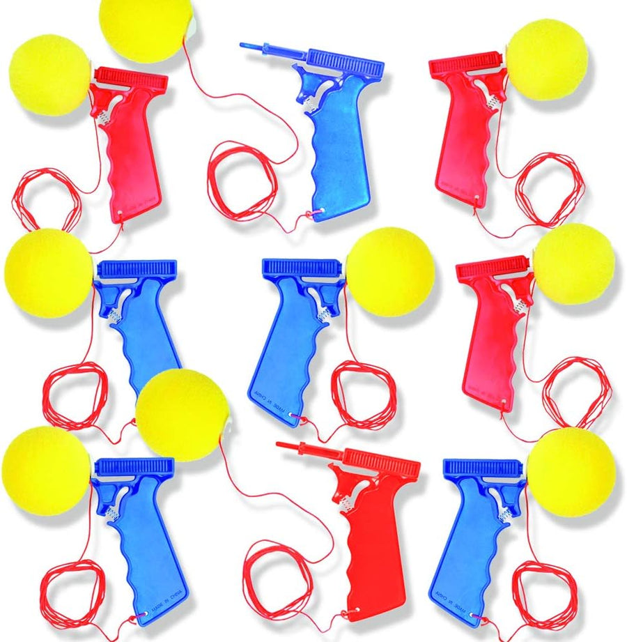 Sponge Ball Launchers, Pack of 12, 5.5 Inch Foam Ball Toy Shooters, Birthday Party Favors for Kids, Goodie Bag Fillers, Carnival Prize - Red & Blue