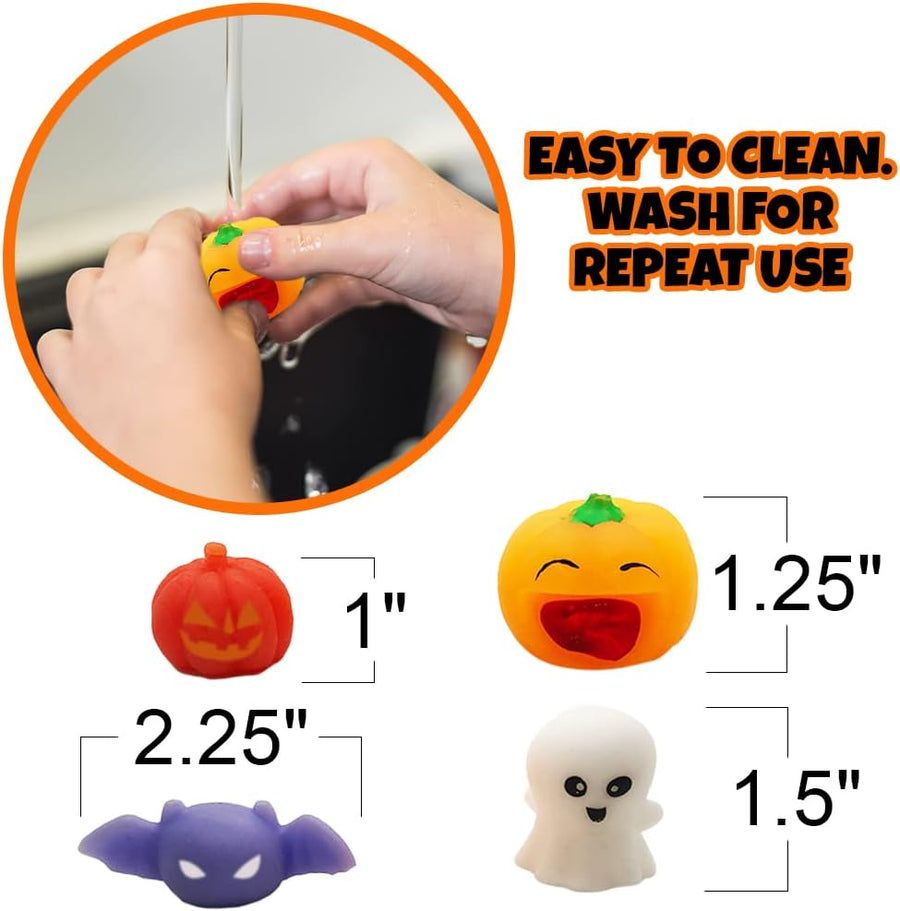 Super Squishy Halloween Toys for Kids, Set of 24, Mini Stress Relief Suction Cup Toys, Great as Halloween Goodie Bag Fillers, Trick or Treat Supplies, Sticky Fidget Toys