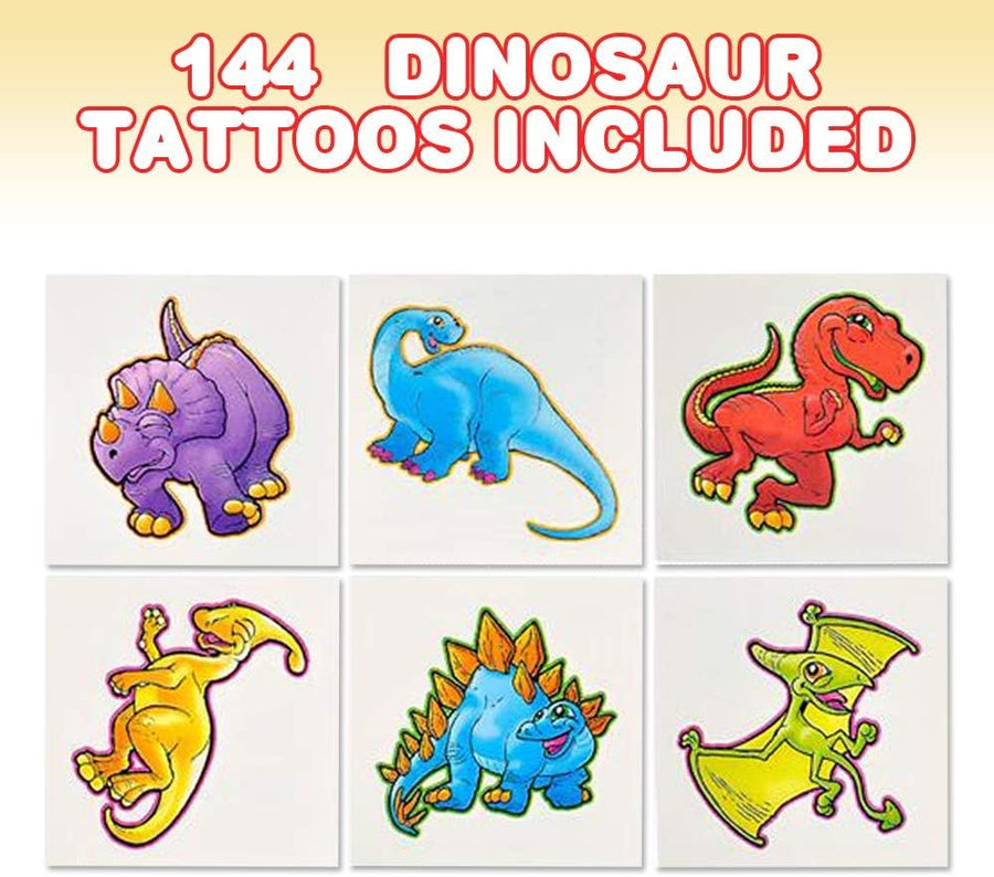 ArtCreativity Dinosaur Tattoos for Kids, Bulk Pack of 144, Non-Toxic 2 Inch Temporary Dino Tats, Dinosaur Birthday Party Favors and Supplies, Goodie Bag and Piñata Fillers, Assorted Designs